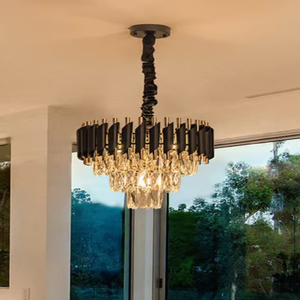 โคมระย้าคริสตัลและโลหะทรงกลมที่ดูซับซ้อนพร้อมแผ่นใสเพิ่มพื้นที่ใช้สอยร่วมสมัยสำหรับห้องรับประทานอาหาร - Product Image 2