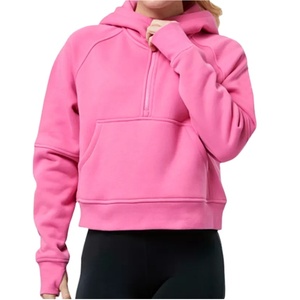 Femmes à la mode nouveau Style demi-fermeture éclair à capuche Polyester coton vêtements actifs décontracté col montant vêtements en gros porter - Product Image 3