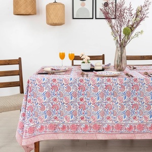 Paloma azul y flamenco rosa sobre flor blanca diseño bloque de mano estampado mantel cubierta de mesa y juego de lino regalo para regalo de mamá - Product Image 2