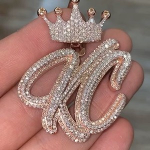 Moissanite Customized <b>Letter</b> Pendant Iced Out Two <b>Letter</b> HIP HOP Moissanite Pendant Gift for Aaniversary - Product Image 1