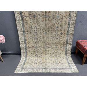 Alfombra Turca Vintage de 4.5x7.9 pies, Alfombra Azul de Lana Marroquí - Product Image 1