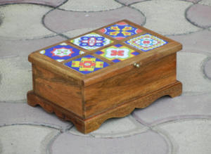Organisateur de bijoux de boîte de rangement de carreaux de céramique en bois massif de style indien fait à la main avec taille de couleur personnalisable pour les cadeaux - Product Image 5