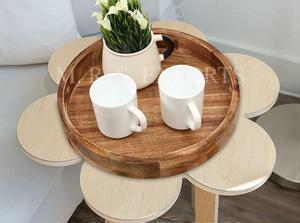 Meilleure qualité 100% bois forme ronde plateau décoratif de service taille personnalisée plateau alimentaire acier maison hôtel Restaurant utiliser des prix très bas - Product Image 4