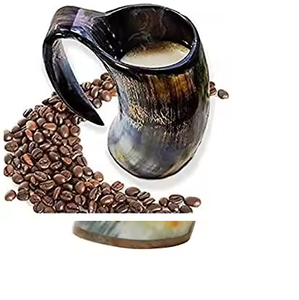 Tazas de cuerno pulido de calidad vikinga Real con pajitas Taza de cuerno de búfalo elegante Utensilio para beber de la mejor calidad - Product Image 2