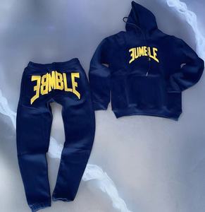 Conception personnalisée 100% coton Survêtement pour hommes Oversize Heavyweight Quick Dry Puff Print Unisex Hoodies And Sweatpants Set - Product Image 6