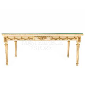 Mesa de Centro Rectangular Blanca de Lujo con Tapa de Cristal, Arte Floral Pintado a Mano y Detalles en Latón Dorado para Interiores Clásicos - Product Image 3