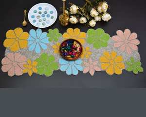 Camino de mesa con cuentas multicolor floral hecho a mano elegante decoración de mesa de comedor para Halloween - Product Image 5