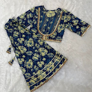 Lehenga choli สไตล์อินเดียพื้นเมืองผ้าฝ้ายแท้สำหรับเด็กผู้หญิงในงานแต่งงานและงานเทศกาล - Product Image 1