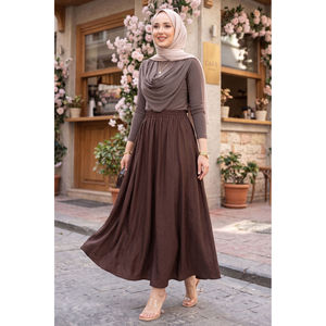 Comfortable Brown <b>Skirt</b> <b>Elastic</b> Waist Empire Waistline Digital Printed Pocket Details Breathable Knitted Fabric Embroidered XS - Product Image 1