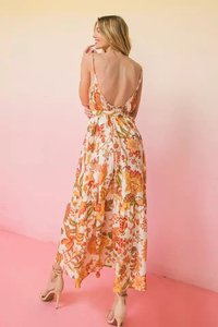 2023 imprimé fleuri longue robe Maxi décolleté en V été coupe évasée décontracté imprimé sans manches robe de plage taille naturelle tissé - Product Image 4