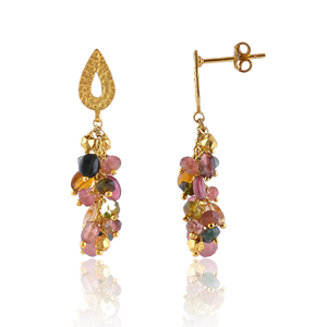 Silver Gold Plated Handmade <b>Tourmaline</b> Grape Drop <b>Earrings</b> with Natural Gemstone-Luxury Wedding & Party Gift - Product Image 2