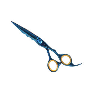 Tijera de corte de pelo de peluquero de lujo, tijera de corte de hoja afilada de acero inoxidable con revestimiento azul con reposapiés y anillo de goma - Product Image 1