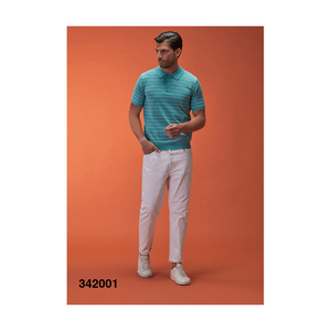 เสื้อโปโลผู้ชายลายทางทำจากผ้าคอตตอนเสื้อโปโลแขนสั้น100% - Product Image 1
