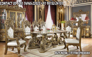 Ensemble de table et de chaises de salle à manger en bois massif royal sculpté à la main, luxe, artisanal, pliable, 8 places, prix d'usine - Product Image 3