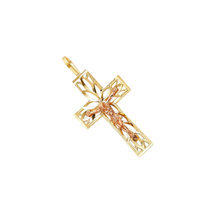 Croix religieuse chrétienne en alliage pour enfants, personnalisable, tendance, bicolore, plaquée or rose et jaune 14 carats - Product Image 3