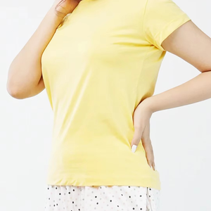Nouveau Style coton Polyester femmes manches courtes T-Shirt femmes les plus populaires ajusté t-shirts couleur citron à manches courtes col rond - Product Image 5