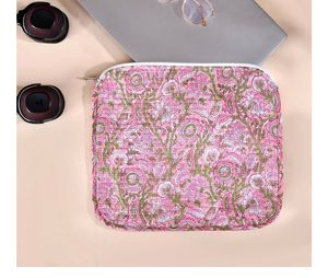 Rose fait à la main en coton étui pour ordinateur portable 100% pur coton bloc imprimé matelassé étanche protecteur poignée affaires quotidien léger - Product Image 1
