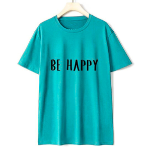 T-shirt da <span class=keywords><strong>uomo</strong></span> in cotone con stampa Be Happy, vestibilità regolare, manica corta, girocollo, stile casual in jersey - Product Image 4