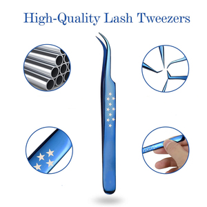 Pince à épiler à pointe droite incurvée en forme de L revêtue de titane bleu ensemble de pinces à épiler de beauté en acier inoxydable pour l'extension des cils - Product Image 4