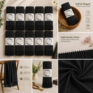 <b>Black</b> Pashmina Shawls Wedding Party Bridal <b>Wraps</b> Large Scarfs for Women Long Fashion Solid Shawl - Product Image 2