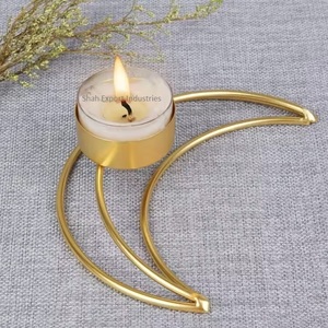Candelabros de luz de té en forma de luna al por mayor hechos a mano con metal y vidrio para Decoración de mesa para el hogar y la boda - Product Image 2
