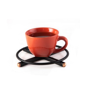 Dessous de plat en métal minimaliste soudé à la main, velours noir avec extrémités en cuivre support de pot cadeau de pendaison de crémaillère élégant - Product Image 1