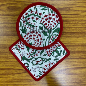Red Green Eco-Friendly Cotton Quilted Piping <b>Drink</b> <b>Coasters</b> 5x5" Handmade Block Print Tea Mug Mats Boho Table Decor Kitchen - Product Image 4