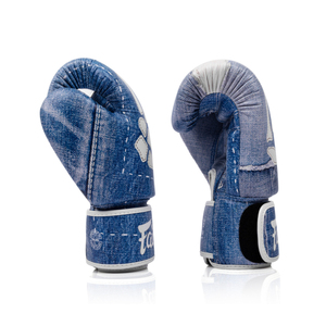 ถุงมือชกมวย Fairtex หนังแท้สีน้ำเงินคุณภาพพรีเมียม น้ำหนักเบา กันน้ำ แบบผูกเชือก สำหรับฝึกซ้อมและแข่งขัน MMA มวยไทย - Product Image 3