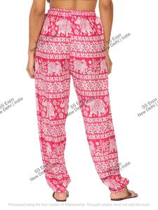 Femmes taille libre rayonne Hippy Boho ballon droit sarouel Baggy Streetwear Yoga pantalon cordon fermeture tissé plat lavé - Product Image 5