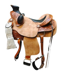 Sillín occidental de caballo de cuero genuino de calidad superior Sillín occidental de carreras de barril para montar a caballo - Product Image 1