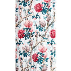 New Arrival Women's Luxury Vintage Short <b>Kimono</b> <b>Robe</b> 100% Cotton Patchwork Floral Pattern V-Neck Three-Quarter Sleeve Drawstring - Product Image 4