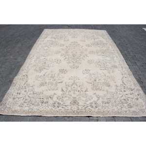 Tapis turc, tapis vintage 7,3x11,2 pieds, tapis en laine patchwork blanc et gris - Product Image 1