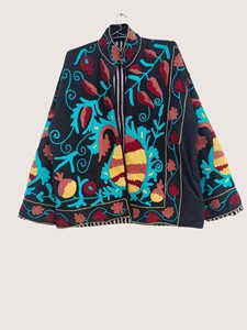 Chaqueta Bohemia Bordada de Algodón con Cuello Mao, Manga Larga, Talla Grande, Ropa Exterior para Mujer, Estampado Floral Otoñal - Product Image 1