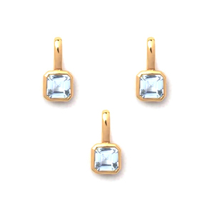 Aguamarina Esmeralda Corte 6mm Octágono Colgante Oro Vermeil Plata de ley con Rodio Chapado Piedra DE NACIMIENTO sólida Charm Collet - Product Image 1