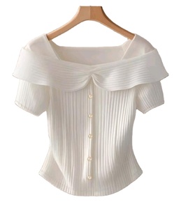 Camiseta de punto de talla grande con cuello con volantes y manga larga, color liso, estilo que rejuvenece, para mujer, colección otoño - Product Image 1