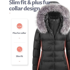 Veste parka d'hiver à capuche en laine pour femmes de style unique avec fermeture à glissière et garniture en fourrure - Product Image 4