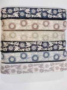 New Designs Manufacturer Customized <b>Gold</b> Lace Trim 3D Flower Embroidery Trimming Lace Lace With Beads - Product Image 3