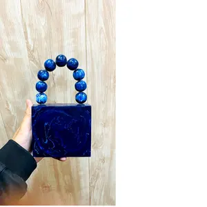 蓝色大理石主题树脂钱包，串珠球手柄，非常适合时尚配饰商店转售