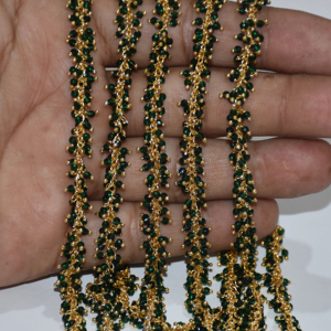 Chaîne de chapelet de perles Hydro de quartz vert enveloppé de fil plaqué or de qualité supérieure, chaîne de perles de chapelet épais pour la recherche de bijoux - Product Image 1