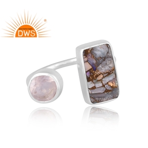 New Trending 925 Sterling Silver Mojave Copper Ethiopian Opal & <b>Rose</b> <b>Quartz</b> Gemstone <b>Ring</b> Custom Design Jewelry Manufacturer - Product Image 3