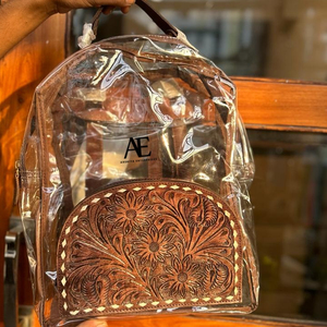 Nouvel arrivage de sacs à dos transparents en PVC en cuir véritable taillé à la main sacs à dos transparents en cuir de style occidental sacs de stade - Product Image 1