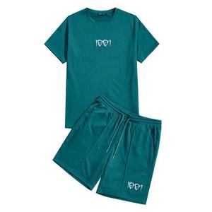 Conjunto de camiseta y pantalones cortos de algodón 100% de alta calidad para hombre Patrón sólido Ajuste regular de verano para hombre - Product Image 4