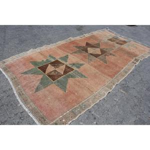 Turkish 3.5x11.9 ft Rug, <b>Runner</b> Vintage Rug, Brown <b>Green</b> Ikat Wool Rug - Product Image 3