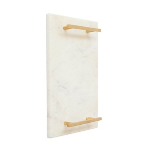 Plateau de service en marbre blanc de qualité supérieure avec poignée en laiton pour table à manger de cuisine et décoration de la maison du fournisseur indien - Product Image 4