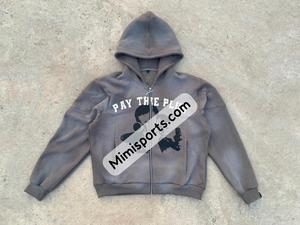 Tendance personnalisé goutte épaule sweats à capuche impression numérique ourlet brut bord coupé bas grand Distressed acide lavé à capuche hommes - Product Image 4