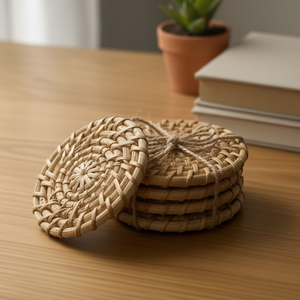 Posavasos Redondos de Ratán Tejidos a Mano, Yute de Alta Calidad, Ecológicos, 10 mm de Grosor, para Cerámica, Hoteles y Hogar, con Diseño Natural Clásico - Product Image 2