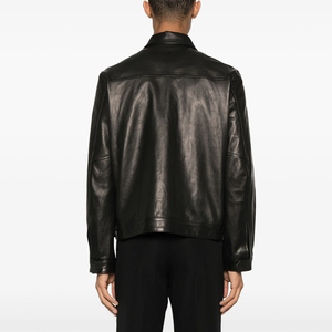 Veste en cuir de mouton noir personnalisée OEM pour hommes dernier style vestes d'hiver longues coupe ajustée veste fabriquée en usine pour hommes - Product Image 2