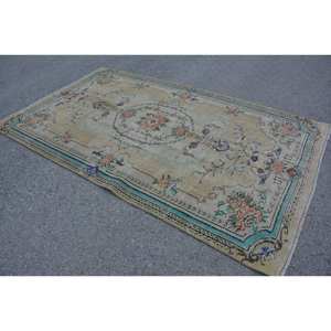 พรมตุรกีวินเทจขนาดใหญ่5.2x8.6ฟุตพื้นที่สีเบจสีเขียวขนแกะลายเย็บปะติดปะต่อกันสไตล์ทาบริซสำหรับวัยรุ่นพรมห้อง - Product Image 4