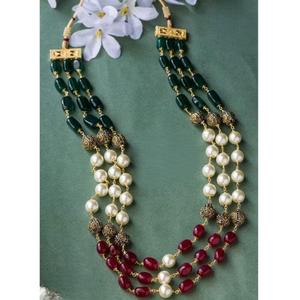 Piedras semipreciosas exclusivas con estilo con collar de tres capas de perlas reales para fiesta y uso funcional para mujeres y niñas - Product Image 1