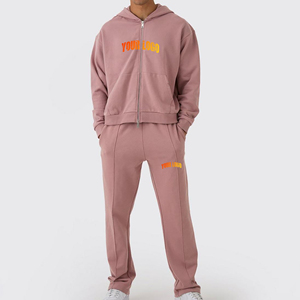 Conjunto de chándales con cremallera para hombre de estilo holgado personalizado, ropa informal de hombre con logotipo personalizado de color sólido de lana de algodón de gran tamaño - Product Image 4